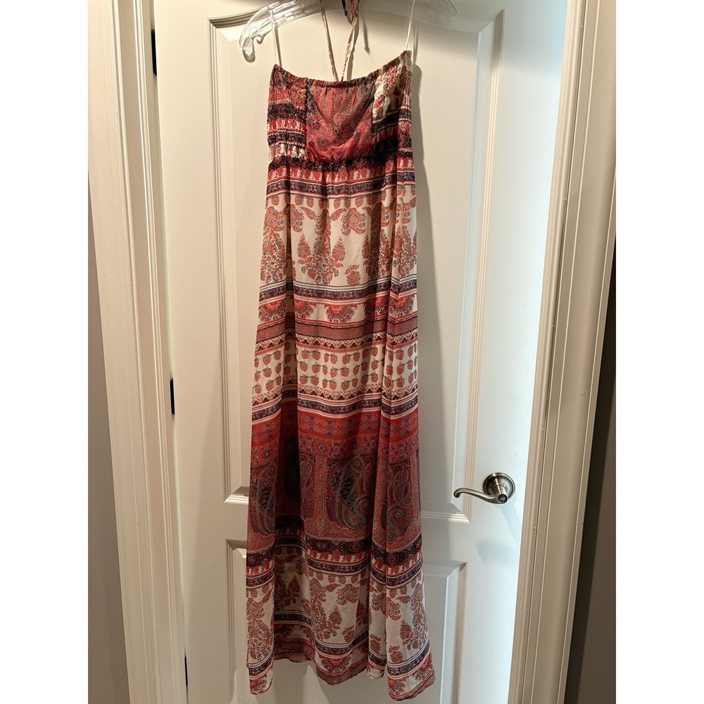 Bershka Maxi Dress Women L Indie Beach Coastal Fairy Boho Patchwork silk Dress - Picture 3 of 13